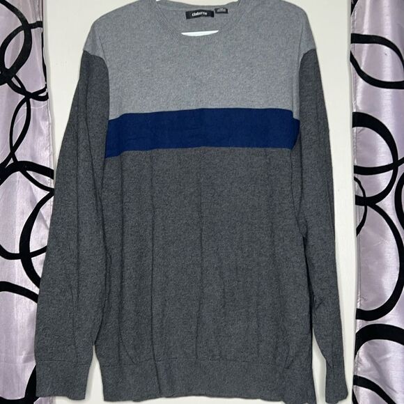 Claiborne Sweater Mens XXL Gray Blue Stripe Long Sleeve Casual - Picture 1 of 12